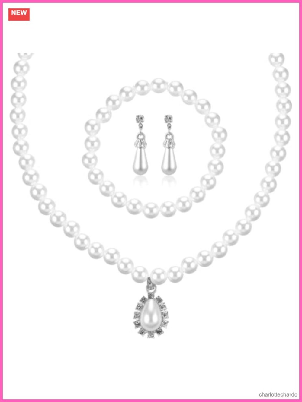 Pearl Jewelry Set Necklace Bracelet Drop Earrings Women